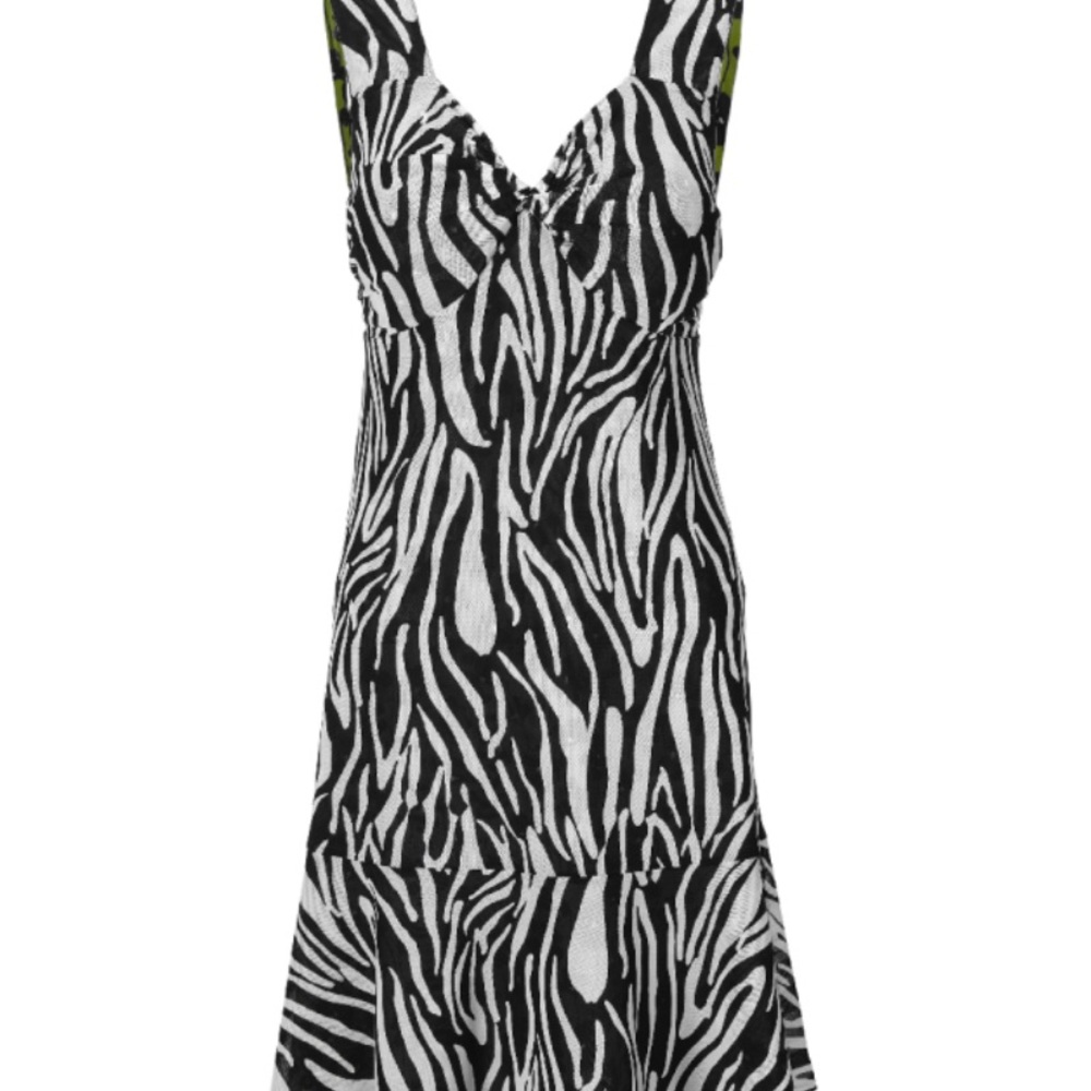 CAbi reversible Dress Black & White Zebra on one side. green on other side. - Picture 2 of 9